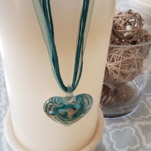 Large Pendant Heart Glass Pendant  Lampwork Glass Pendant Large Glass